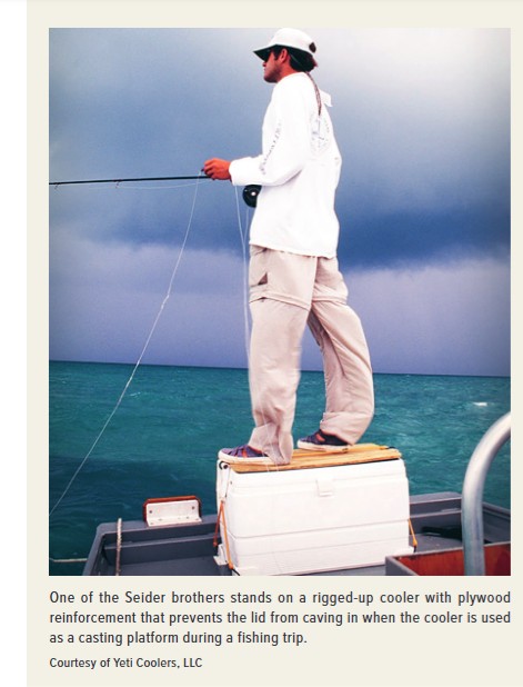 Yeti founder standing on a makeshift cooler on a boat